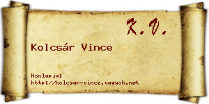 Kolcsár Vince névjegykártya